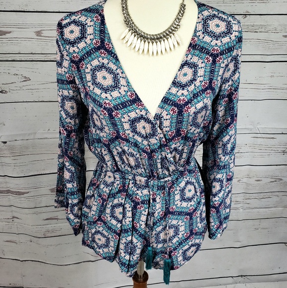 Lulus Pants - Lulu's All In Orbit Teal Print Long Sleeve Romper